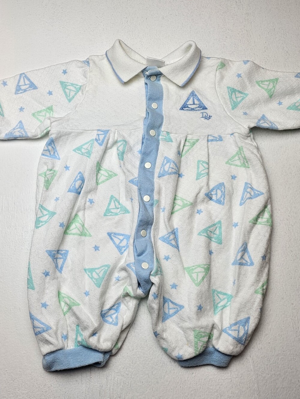 Vintage Baby Dior One-Piece Sailboat  Bubble Romper Size 3 Months